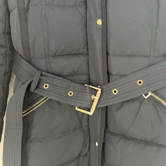 ZARA Navy Blue Hooded Long Puffer Down Coat Faux Fur With Belt Size S - Picture 3 of 8